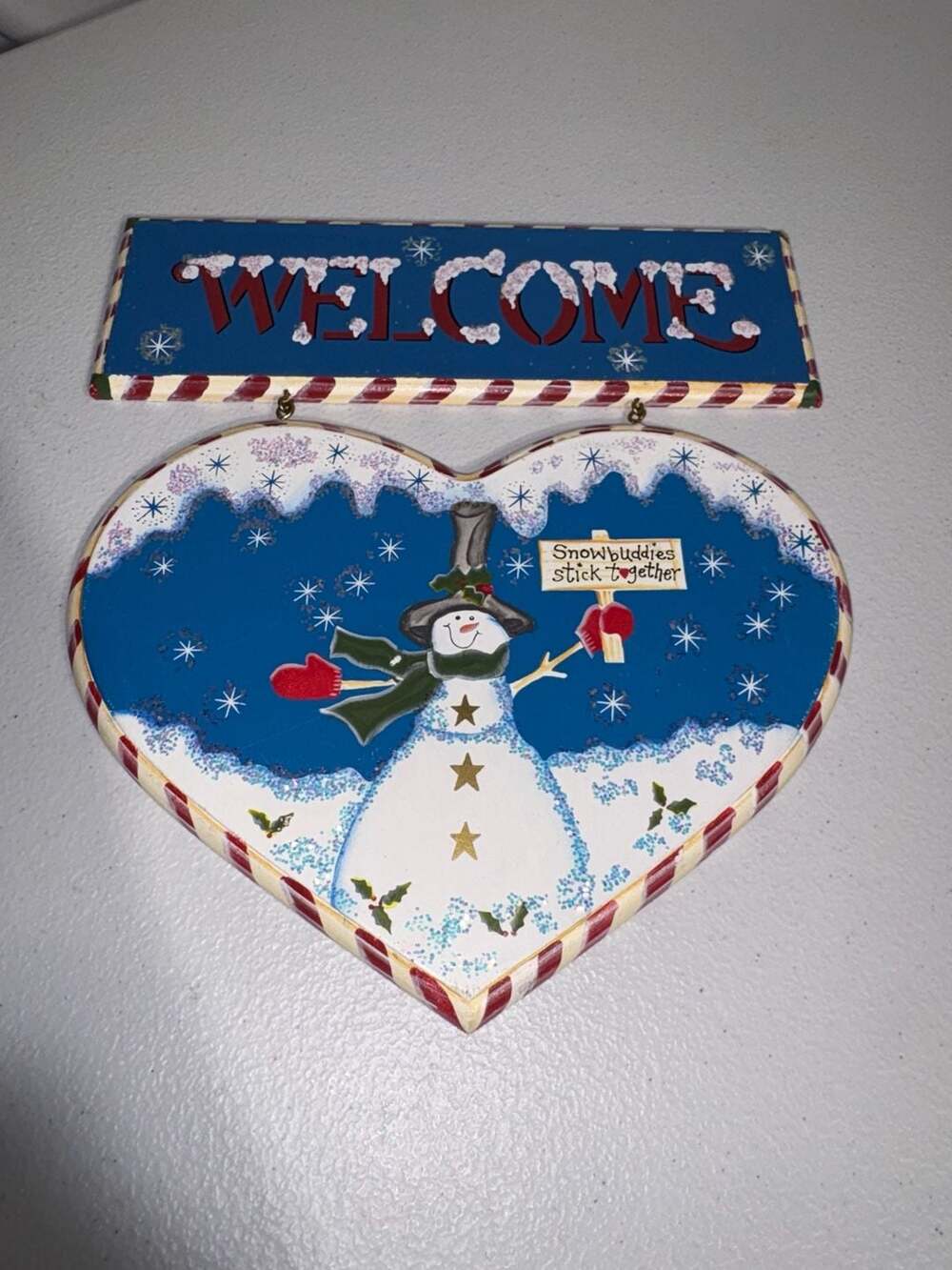 Ganz Snowbuddies Stick Together Snowman Welcome Sign Wall Plaque EX7484